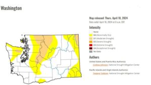 Image: A map of April 2024 drought monitoring in Washington. 