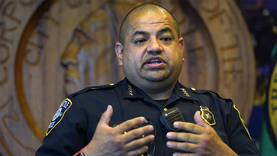 Image: Seattle Police Department Chief Adrian Diaz is seen in September 2020....