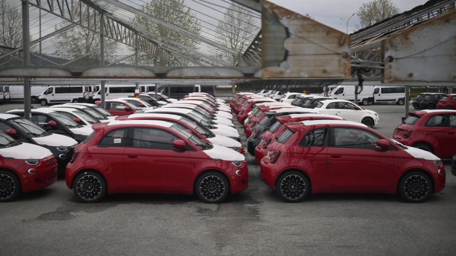 General view of some 500 cars parking inside the new Hybrid and PHEV Vehicles Stellantis Group eDCT...