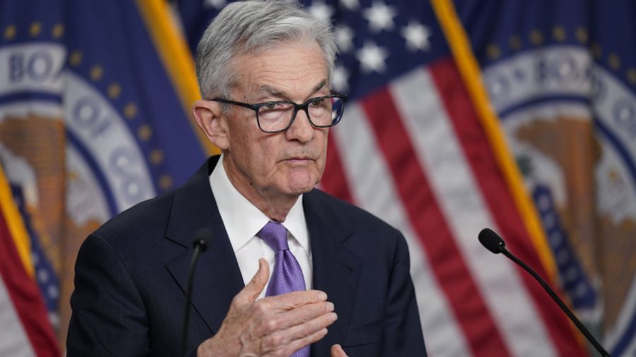 Photo: Federal Reserve Board Chair Jerome Powell speaks during a news conference about the Federal ...