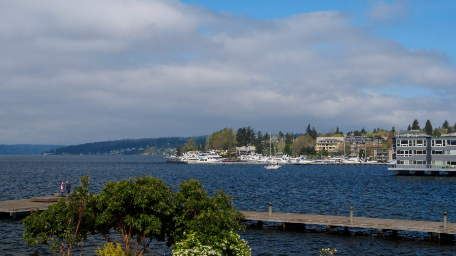 Image: A photo looking toward downtown Kirkland and Lake Washington...