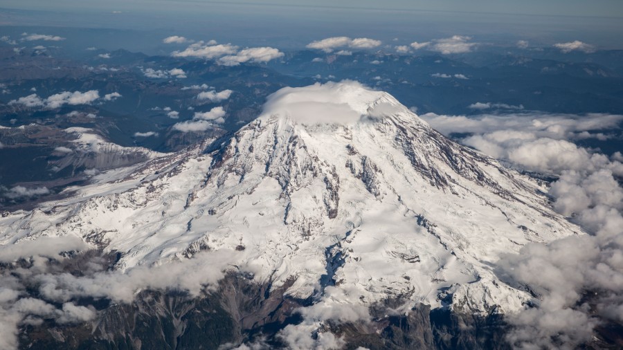 Photo: A view of Mount Rainier is photographed from an Alaska Airlines flight flying at 25,000 feet...