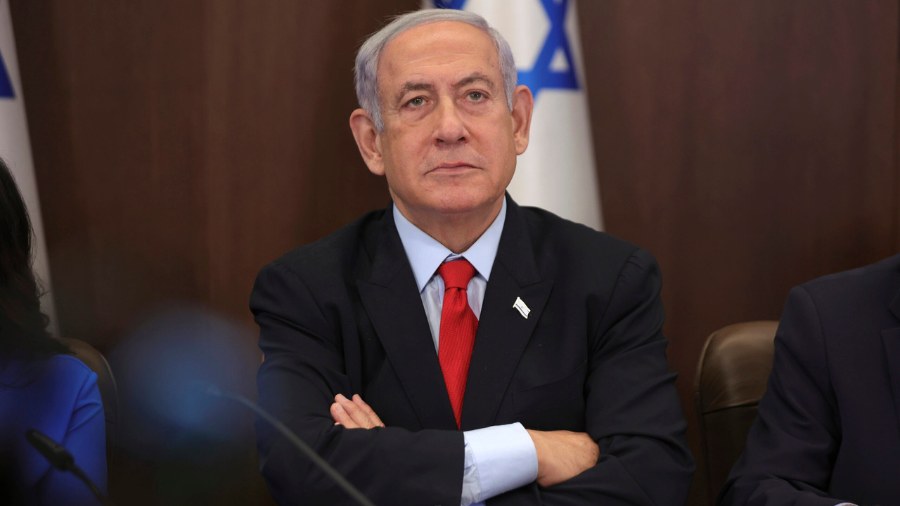 Image:Israeli Prime Minister Benjamin Netanyahu attends the weekly cabinet meeting at the prime min...