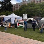 Pro-Palestinian protesters are on the second day of an encampment they set up on the UW campus. (Photo: James Lynch, KIRO Newsradio)