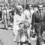 President Richard Nixon spoke at the opening ceremonies of Expo ’74; he resigned three months later. First Lady Pat Nixon is to the left; Governor Dan Evans of Washington is visible directly behind the President and First Lady. (Photo courtesy of Northwest Museum of Arts & Culture)