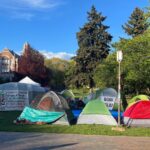Pro-Palestinian protesters are on the second day of an encampment they set up on the UW campus. (Photo: Dylan Troderman)