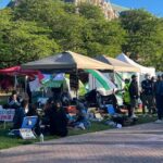 Pro-Palestinian protesters are on the second day of an encampment they set up on the UW campus. (Photo: Dylan Troderman)