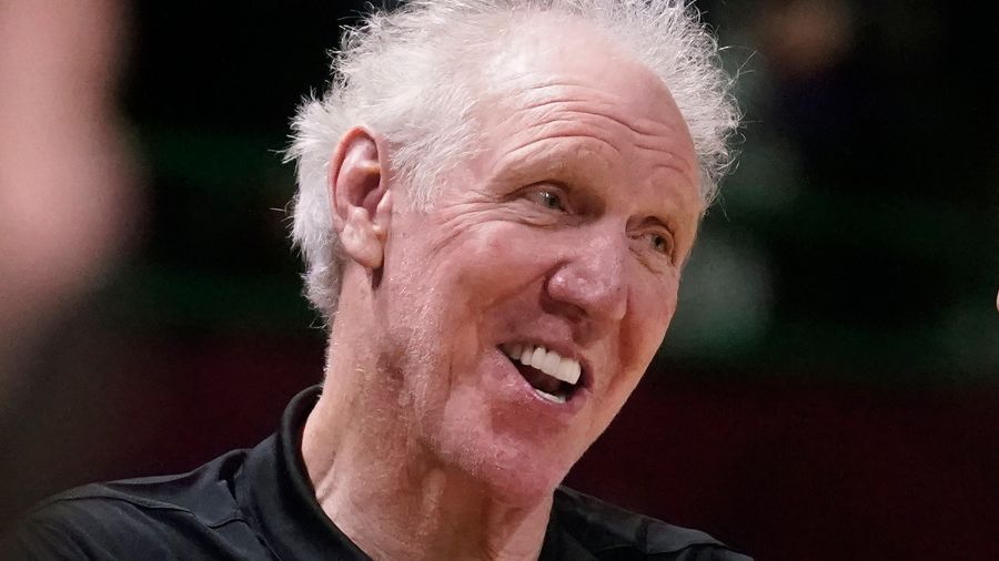 Photo: Basketball Hall of Fame legend Bill Walton laughs during a practice session for the NBA All-...