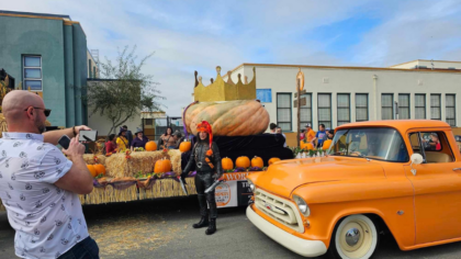 Image: The largest pumpkin ever recorded was in a parade and sported a crown. The pumpkin weighed 2,749 pounds.