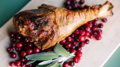 Image: Smoked Turkey Leg: Hot off the smoker, the meat has a smokiness that permeates every bite. It will be available before the Thanksgiving Day game on Nov. 23, 2023 at Seattle's Lumen Field.