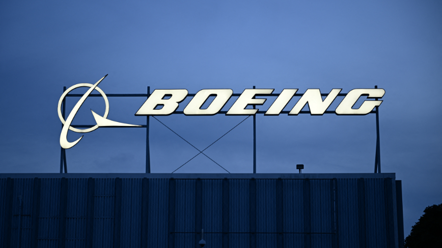 Photo: The Boeing Co. logo is displayed outside of company offices....